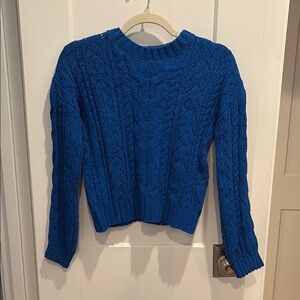 Pink Rose Deep Blue Cable Knit Sweater
